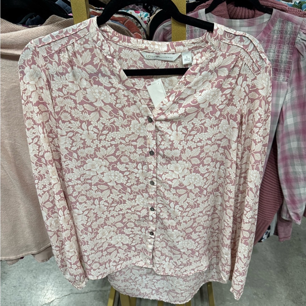 LC Lauren Conrad Blush and Ivory Floral Blouse